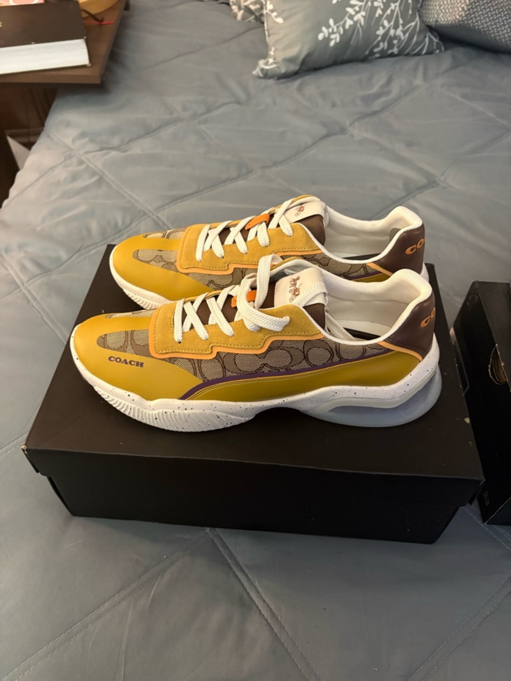 Coach Mens Mustard Yellow & White Logo-Accent Sneakers - Picture 2 of 3